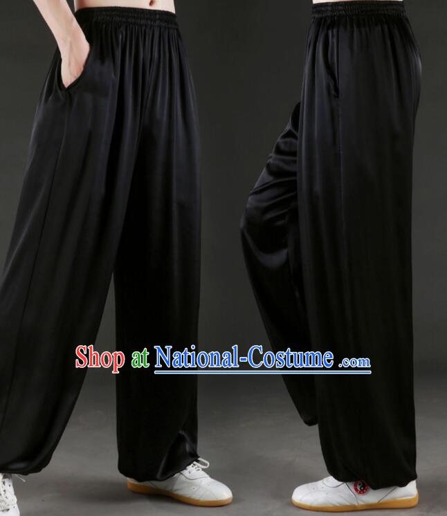 Chinese Kung Fu Pants Martial Arts Costume Tai Chi Pants Black Silk Pants For Women For Men