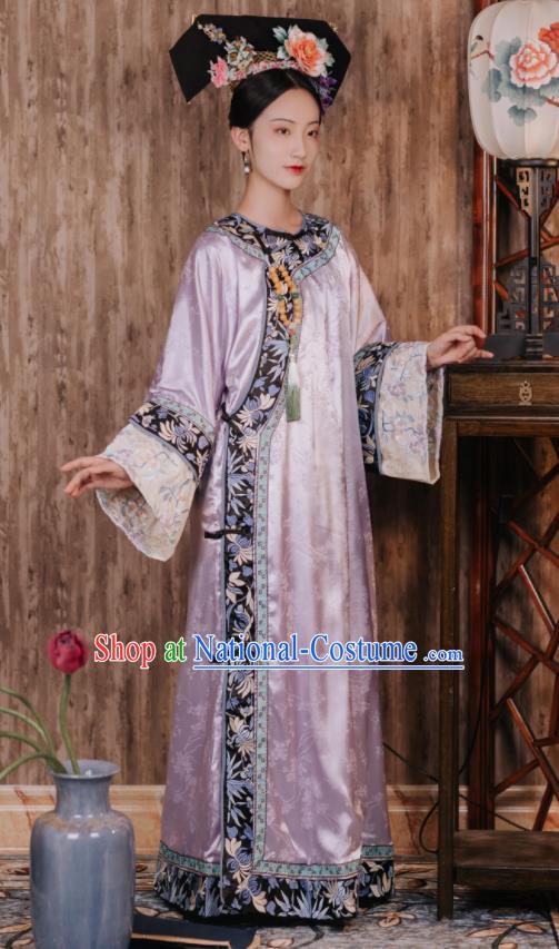 Chinese Qing Dynasty Princess Lilac Dress Ancient Imperial Consort Costume Traditional Court Clothing