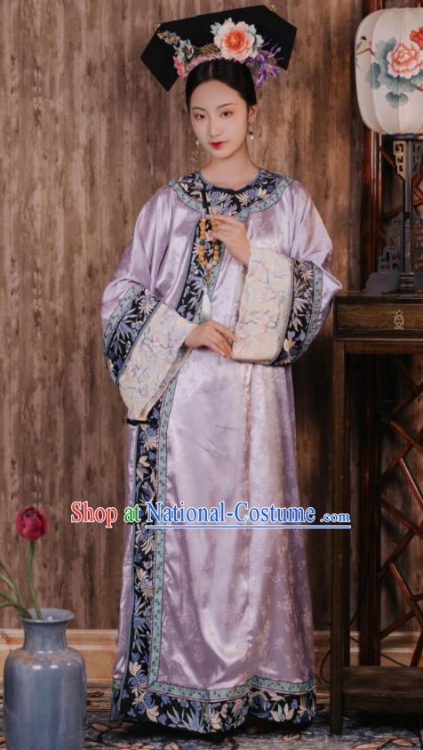 Chinese Qing Dynasty Princess Lilac Dress Ancient Imperial Consort Costume Traditional Court Clothing