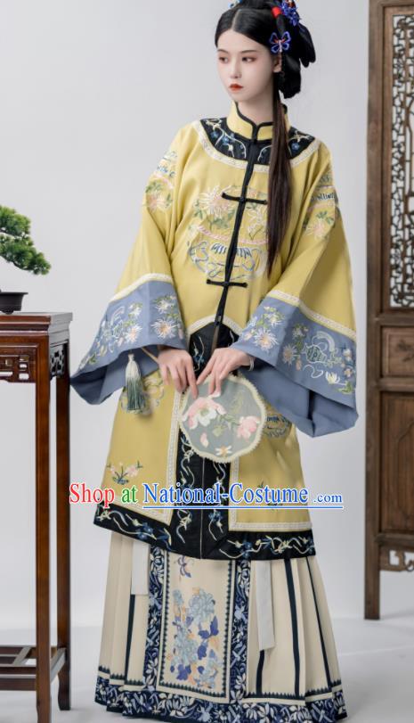 Chinese Traditional Garment Costumes Qing Dynasty Commoner Woman Clothing Ancient Young Lady Dresses