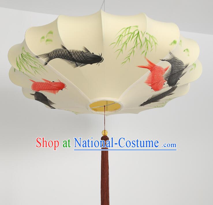 Traditional Hanging Lanern Chinese Palace Lantern Hand Painting Bamboo Fish Ceiling Lanterns