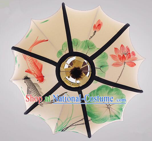 Hand Painting Lotus Koi Lantern Traditional Hanging Lanern Chinese Palace Lantern