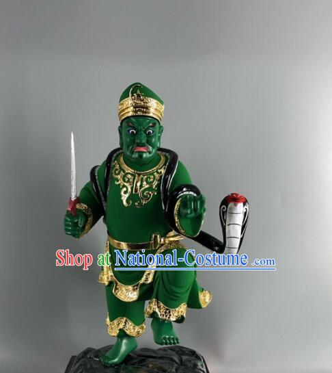 Malaysian God Statue Handmade Wood Carving Na Tuk Kong Green Sculpture