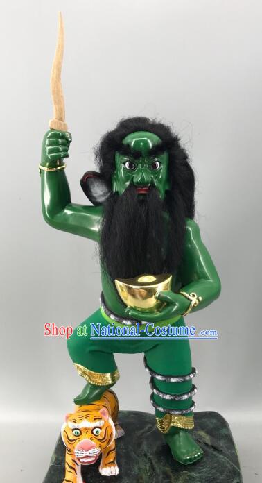 Na Tuk Kong Green Sculpture Malaysian God Statue Handmade Wood Carving Figure