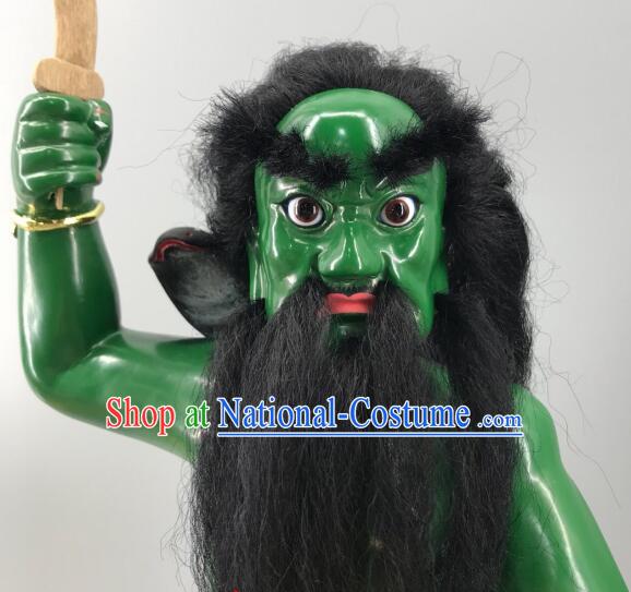 Na Tuk Kong Green Sculpture Malaysian God Statue Handmade Wood Carving Figure