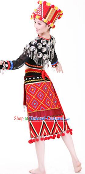 Chinese Yunnan Ethnic Garment Costumes Jingpo Nationality Woman Clothing Chingpo Minority Female Dress Uniform