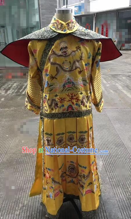 Beijing Fayuansi Chinese Ancient Qing Dynasty Emperor Guangxu Clothing Stage Performance Dance Costume and Headpiece for Men