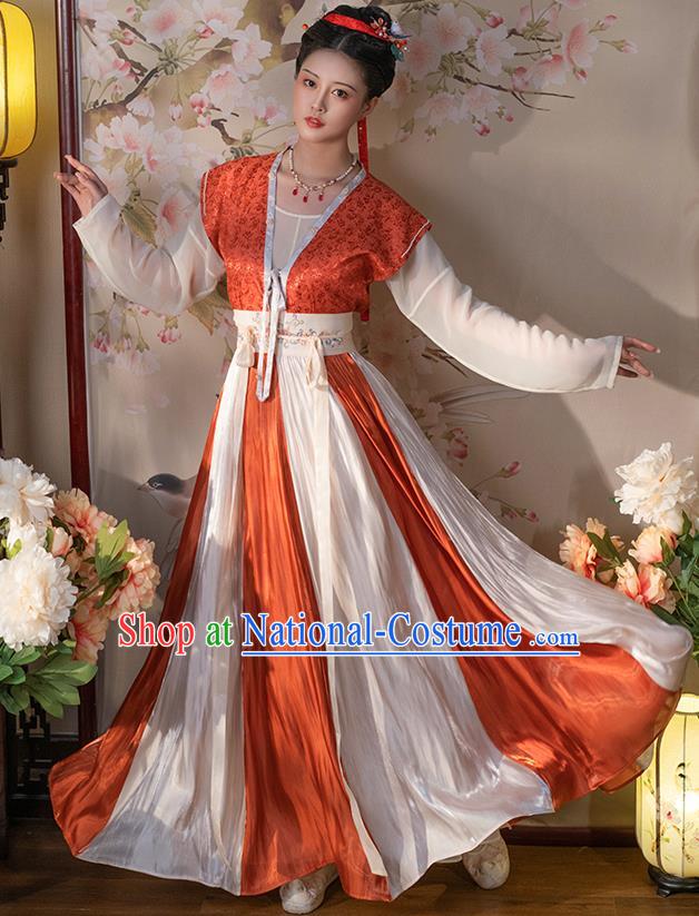 Chinese Tang Dynasty Court Woman Hanfu Dress Traditional Garment Costumes Ancient Young Beauty Clothing