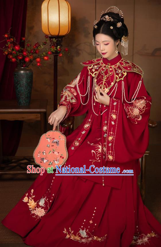 Chinese Ming Dynasty Bride Costumes Ancient Young Woman Red Dresses Traditional Wedding Hanfu Garments