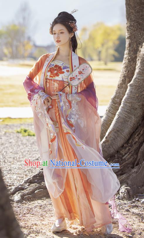 Chinese Ancient Princess Ruqun Dresses Traditional Noble Lady Hanfu Costumes Tang Dynasty Young Woman Embroidered Clothing