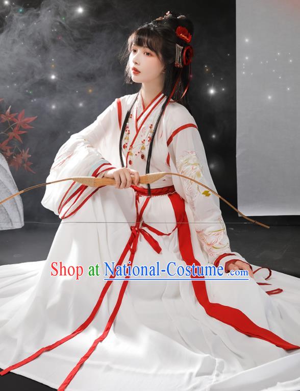 Chinese Ancient Fairy White Dresses Traditional Hanfu Garments Jin Dynasty Young Lady Clothing