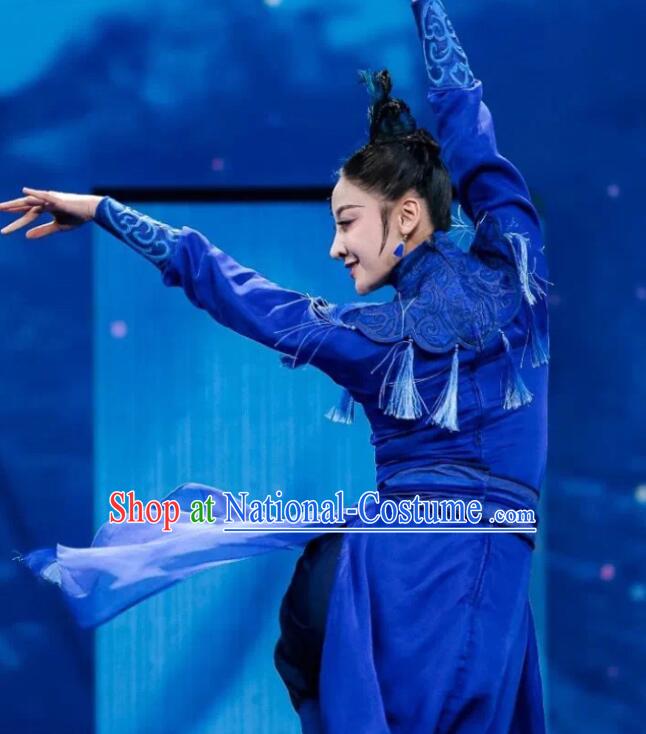 Chinese Swordswoman Dance Costume Classical Dance Clothing 2023 Spring Festival Gala Blue Dress