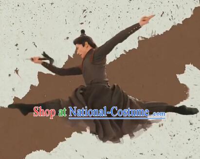 Chinese Ancient Swordsman Black Garments Classical Dance Clothing  Spring Festival Gala Man Dance Costumes