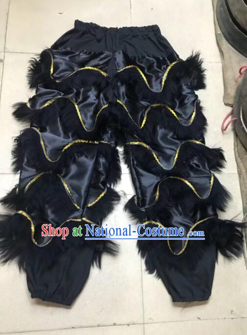 Chinese Professional Lion Dancer Pants Handmade Black Fur Lion Trousers