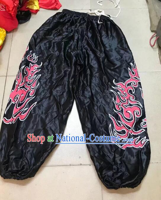 Chinese Handmade Black Lion Trousers Professional Lion Dancer Printing Pants Kung Fu Pants