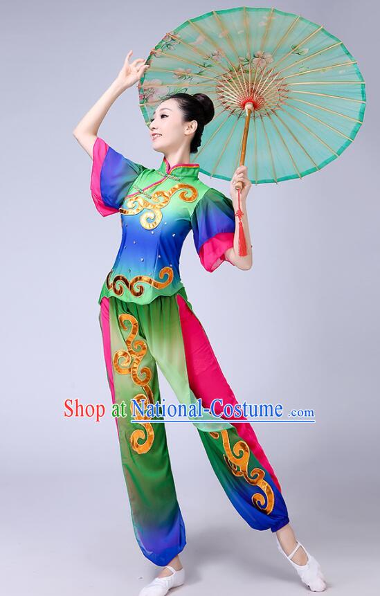 Chinese Folk Dance Outfit Fan Dance Costumes Yangko Dance Clothing Women Group Dance Fashion