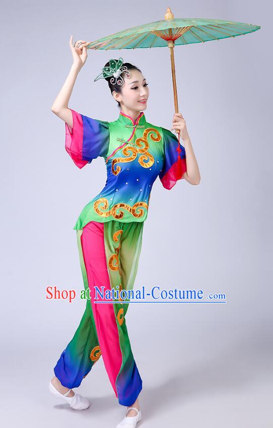 Chinese Folk Dance Outfit Fan Dance Costumes Yangko Dance Clothing Women Group Dance Fashion