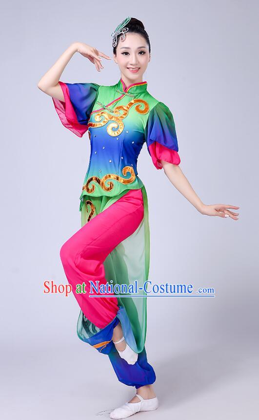 Chinese Folk Dance Outfit Fan Dance Costumes Yangko Dance Clothing Women Group Dance Fashion