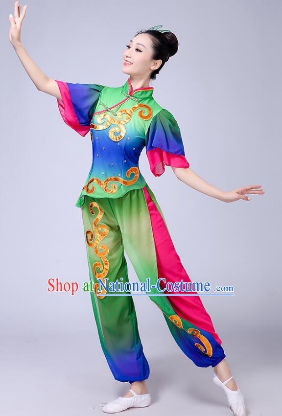 Chinese Folk Dance Outfit Fan Dance Costumes Yangko Dance Clothing Women Group Dance Fashion