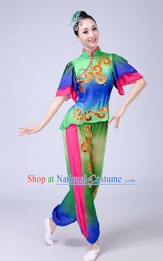 Chinese Folk Dance Outfit Fan Dance Costumes Yangko Dance Clothing Women Group Dance Fashion