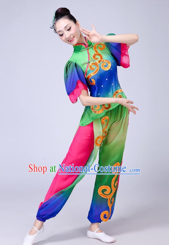 Chinese Folk Dance Outfit Fan Dance Costumes Yangko Dance Clothing Women Group Dance Fashion