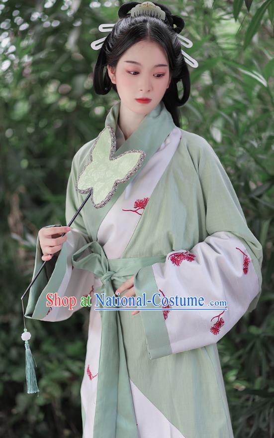 Chinese Ancient Han Fu Light Green Curving Front Robe Classical Dance Costume Han Dynasty Palace Beauty Clothing