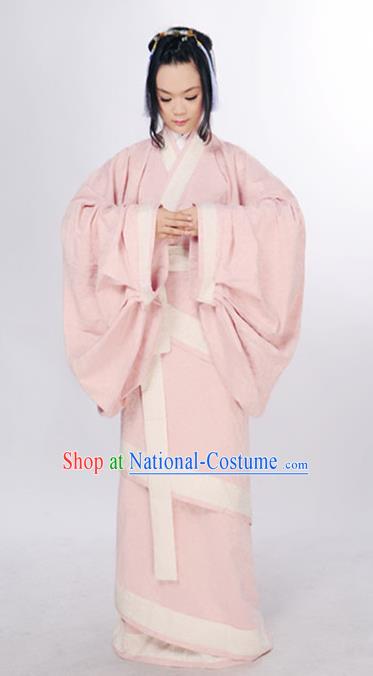 Chinese Han Dynasty Palace Beauty Clothing Ancient Han Fu Pink Curving Front Robe Classical Dance Costume