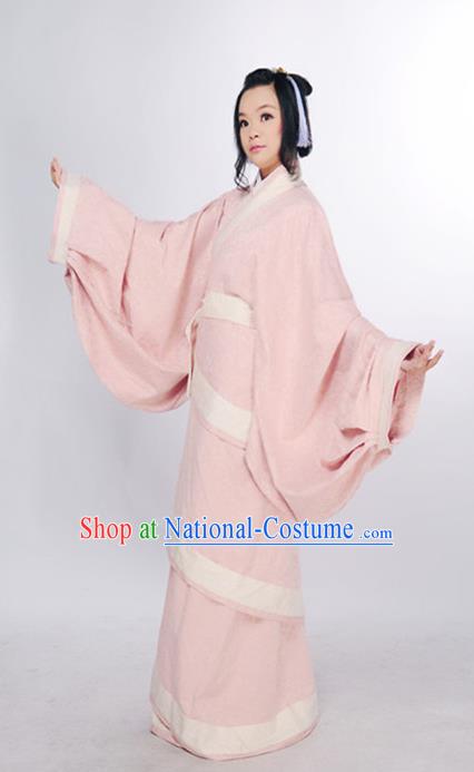 Chinese Han Dynasty Palace Beauty Clothing Ancient Han Fu Pink Curving Front Robe Classical Dance Costume