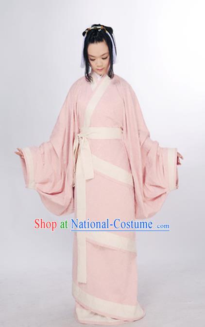 Chinese Han Dynasty Palace Beauty Clothing Ancient Han Fu Pink Curving Front Robe Classical Dance Costume