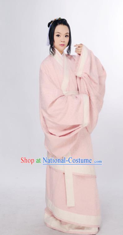 Chinese Han Dynasty Palace Beauty Clothing Ancient Han Fu Pink Curving Front Robe Classical Dance Costume