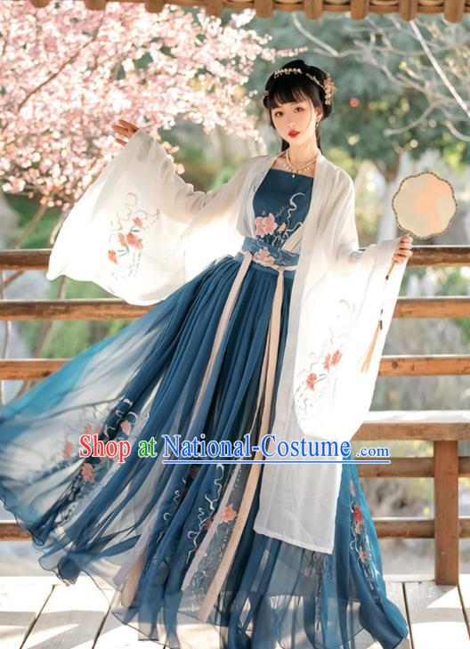 Chinese Traditional Ruqun Blue Dress Tang Dynasty Princess Clothing Ancient Young Lady Costumes