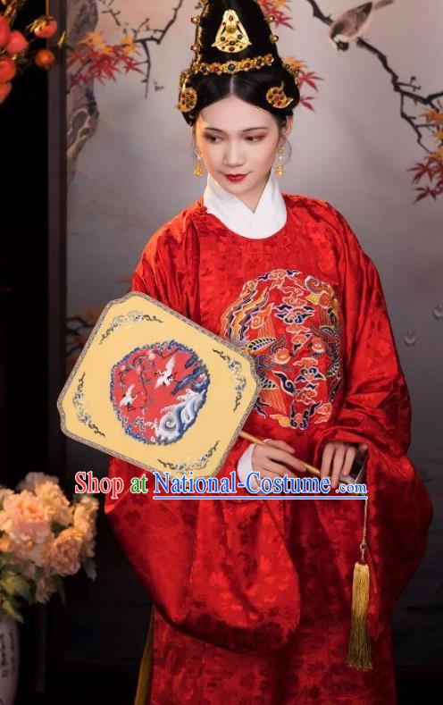 Chinese Ming Dynasty Wedding Dresses Ancient Bride Clothing Embroidered Red Gown and Ma Mian Skirt Complete Set