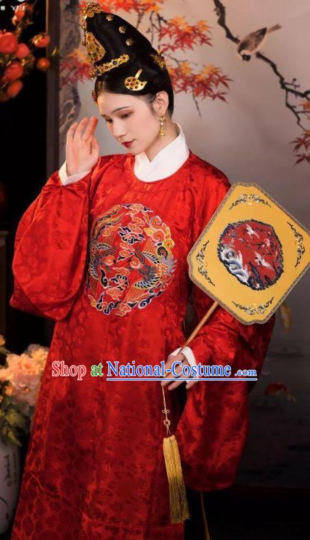 Chinese Ming Dynasty Wedding Dresses Ancient Bride Clothing Embroidered Red Gown and Ma Mian Skirt Complete Set