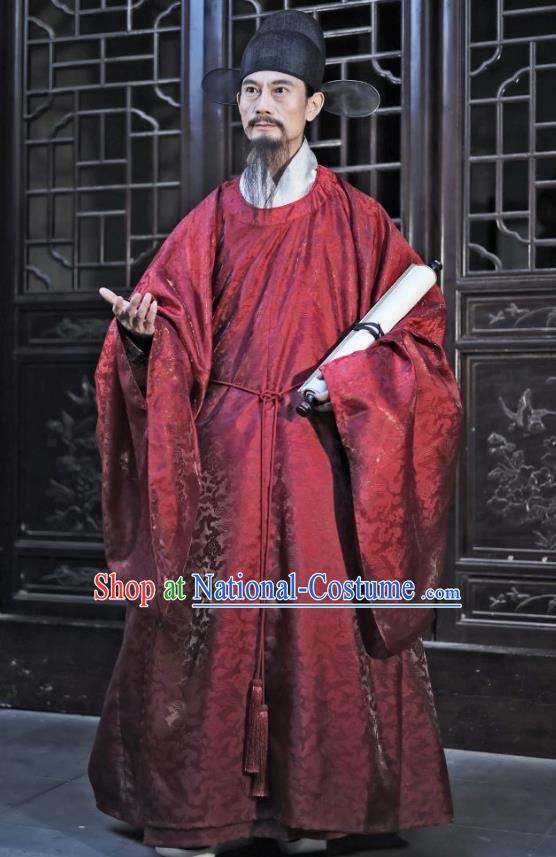 Chinese Ancient Official Clothing Traditional Red Wide Sleeve Gown Ming Dynasty Garment Costume for Men