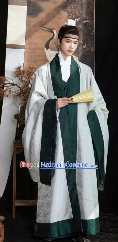 Chinese Ming Dynasty Garment Costumes Ancient Confucian Scholar Clothing Traditional Wide Sleeve Long Cloak and Gown Complete Set