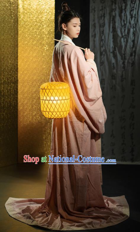 Chinese Ancient Swordsman Clothing Traditional Han Fu Qin Dynasty Prince Pink Straight Front Robe