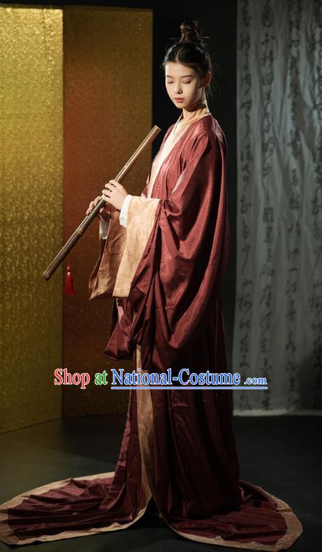 Chinese Traditional Han Fu Straight Front Robe Qin Dynasty Prince Costume Ancient Childe Clothing