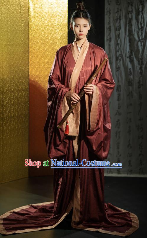 Chinese Traditional Han Fu Straight Front Robe Qin Dynasty Prince Costume Ancient Childe Clothing