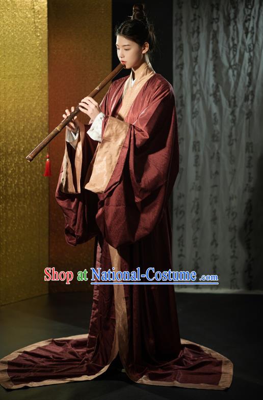 Chinese Traditional Han Fu Straight Front Robe Qin Dynasty Prince Costume Ancient Childe Clothing