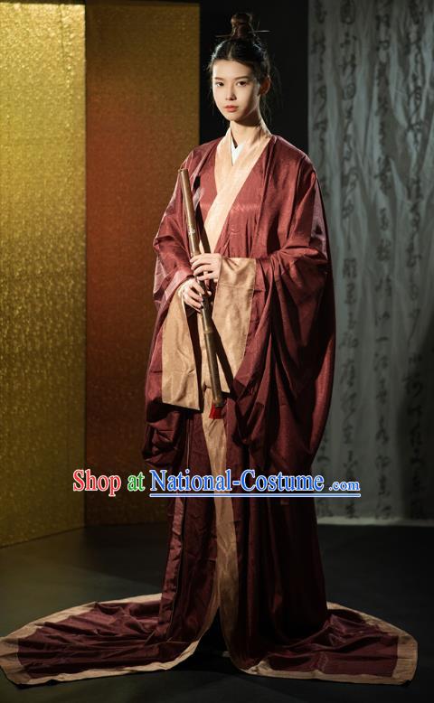 Chinese Traditional Han Fu Straight Front Robe Qin Dynasty Prince Costume Ancient Childe Clothing