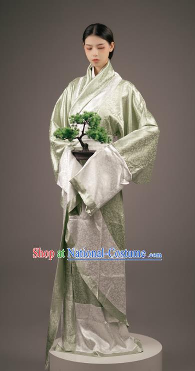 Chinese Ancient Palace Maid Clothing Traditional Han Fu Green Curving Front Robe Han Dynasty Court Woman Costume