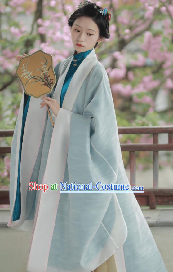 Chinese Ming Dynasty Noble Woman Clothing Ancient Young Mistress Garment Costumes Traditional White Cape Gown and Skirt Complete Set