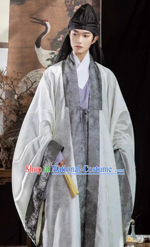 Chinese Ancient Scholar Garment Costumes Hanfu Cape and Lilac Gown Ming Dynasty Young Man Clothing Complete Set