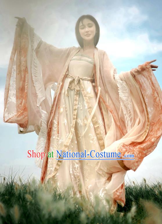 Chinese Tang Dynasty Imperial Consort Clothing Embroidered Hanfu Dresses Ru Qun and Cape Ancient Princess Garment Costumes