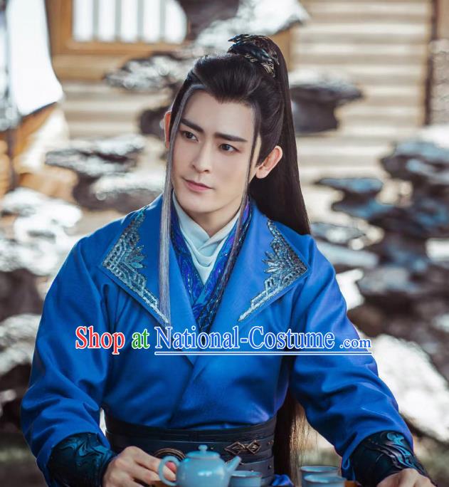 Chinese The Blood of Youth Swordsman Tang Lian Garment Costumes Ancient TV Series Young Hero Blue Clothing