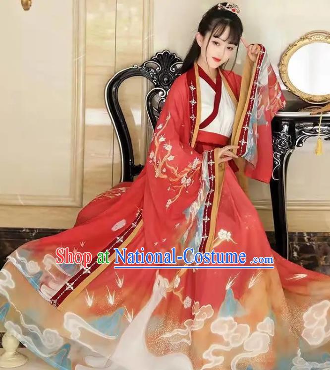 Chinese Ancient Young Swordswoman Clothing Jin Dynasty Princess Garment Costumes Hanfu Red Dresses