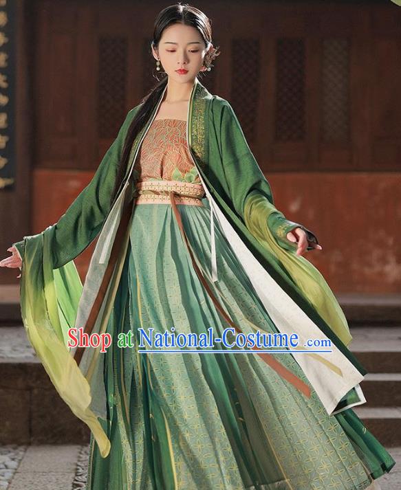 Chinese Song Dynasty Court Princess Garment Costumes Hanfu BeiZi Green Dresses Ancient Palace Beauty Clothing