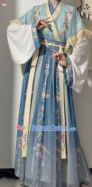 Chinese Blue Ruqun Hanfu Clothing Ancient Noble Lady Dresses Jin Dynasty Royal Princess Garment Costumes