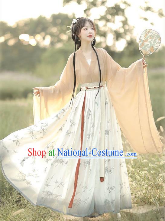 Chinese Ancient Young Lady Clothing Jin Dynasty Princess Garment Costumes Hanfu Dresses Printing Bamboo Ruqun