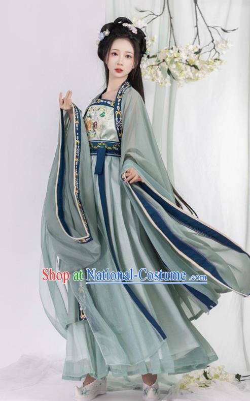 Chinese Tang Dynasty Imperial Princess Garment Costumes Ruqun Hanfu Clothing Ancient Palace Woman Green Dresses